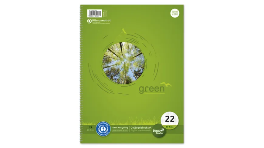 Ursus Green Collegeblock A4 80 Blatt 5mm kariert