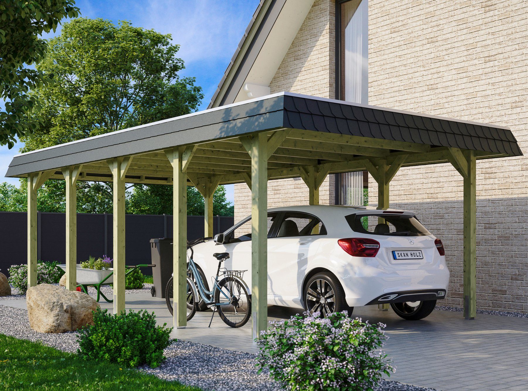 Skanholz Einzelcarport Spreewald, BxT: 396x741 cm, 209 cm Einfahrtshöhe