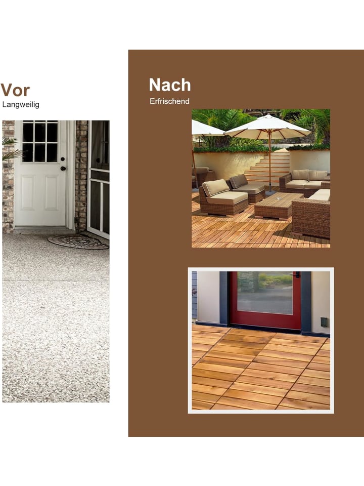 COSTWAY Holzfliesen 27 Stk. Set in Braun günstig kaufen onesize