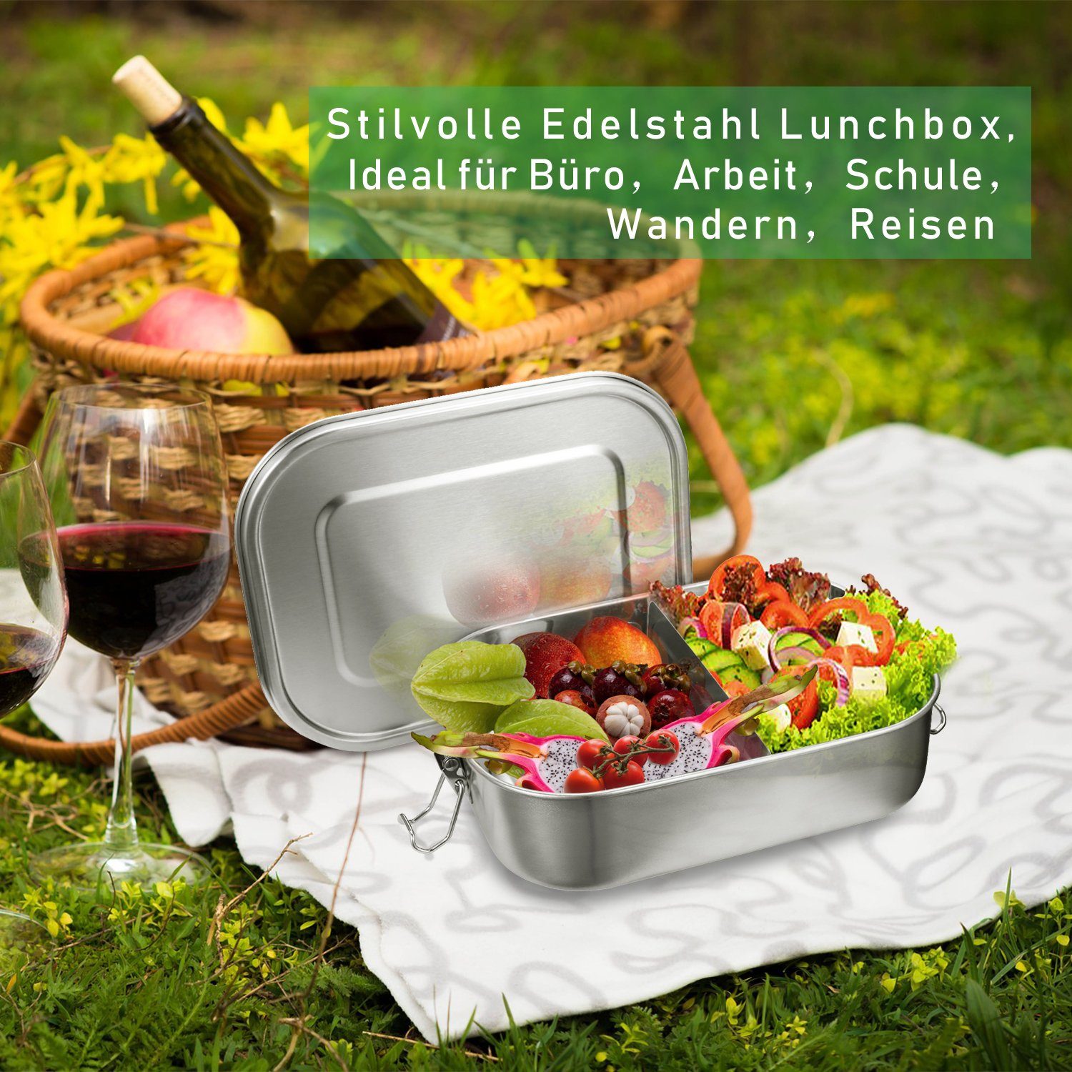 Lospitch Lunchbox Edelstahl Brotdose - Nachhaltige Lunchbox für Büro Schule Picknick