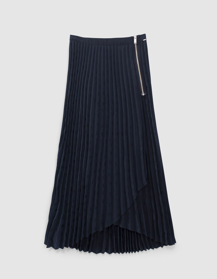 Jupe marine plissée jacquard motif têtes de mort Femme