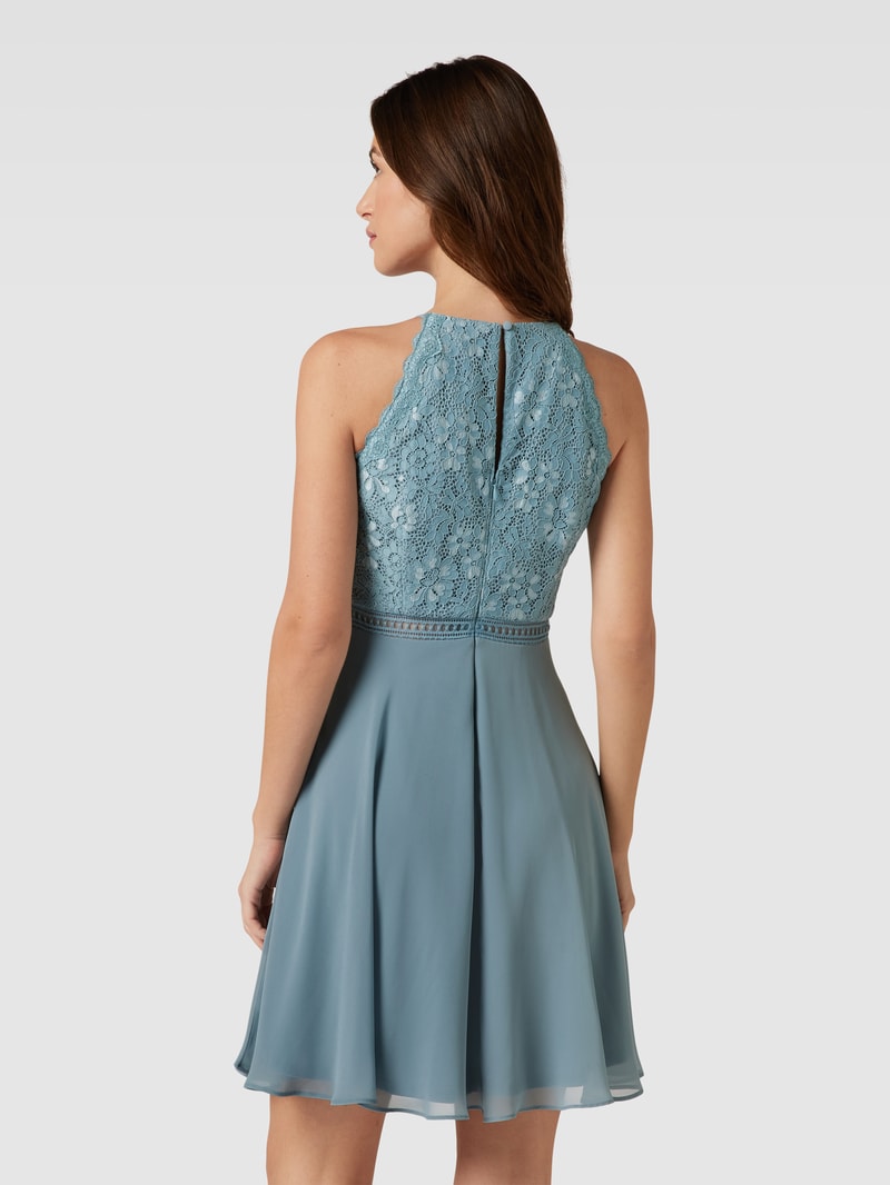 Cocktailkleid mit Spitzenbesatz in ozean blau