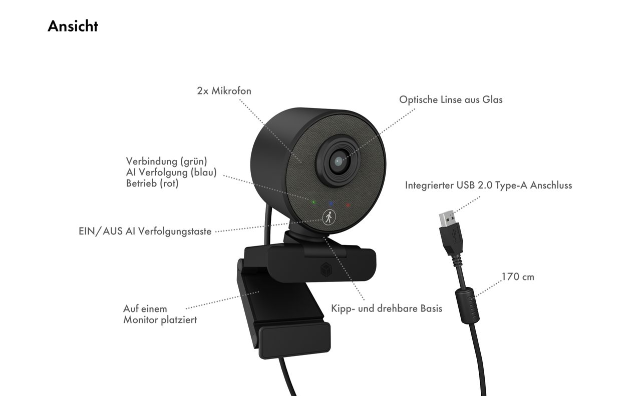 ICY BOX IB-CAM501-HD, Full HD Webcam mit Stereo-Mikrofon und Autotracking