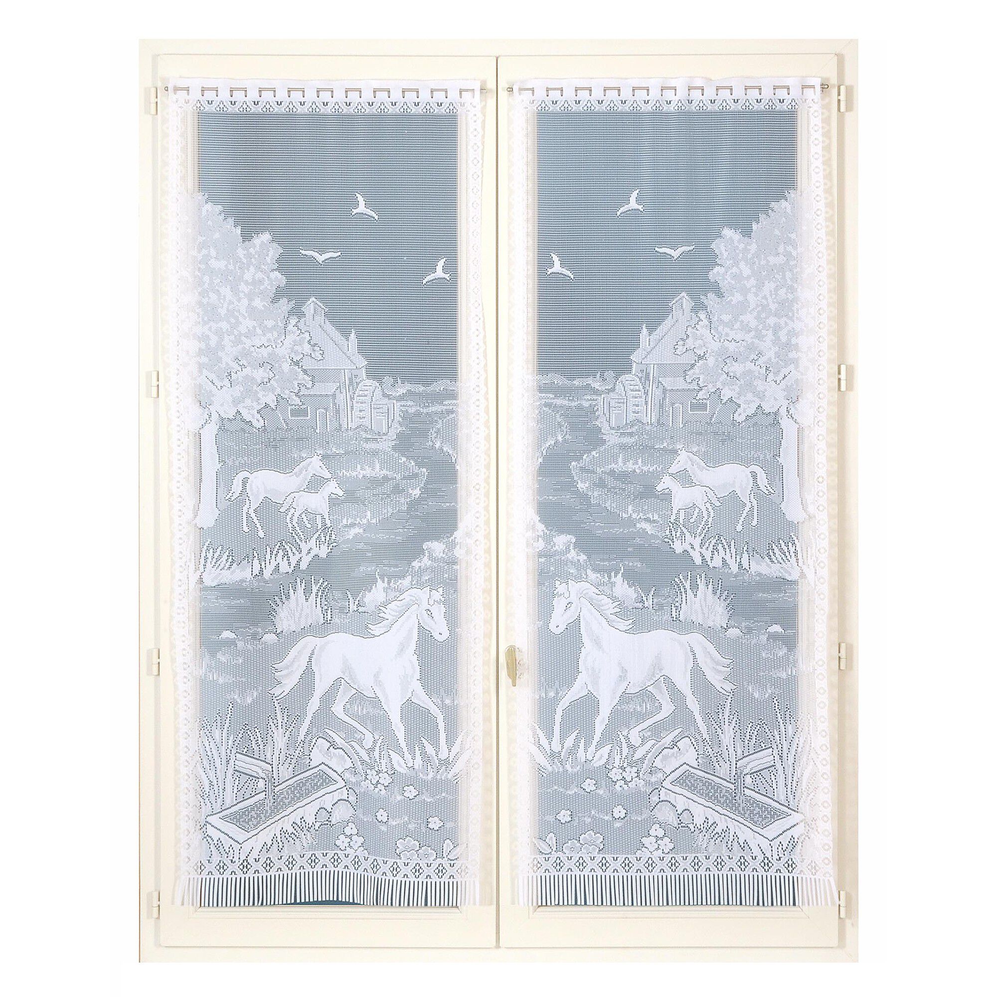 Vitrages droits motifs chevaux finition passe-tringle