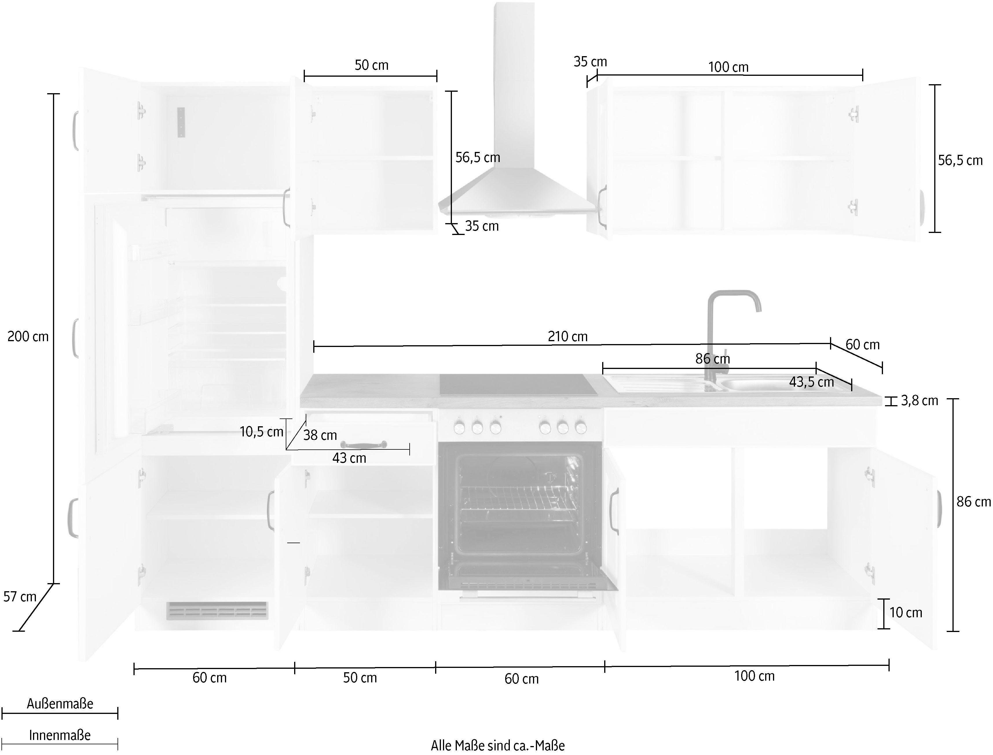 wiho Küchen Küchenzeile Erla, ohne E-Geräte, Breite 270 cm