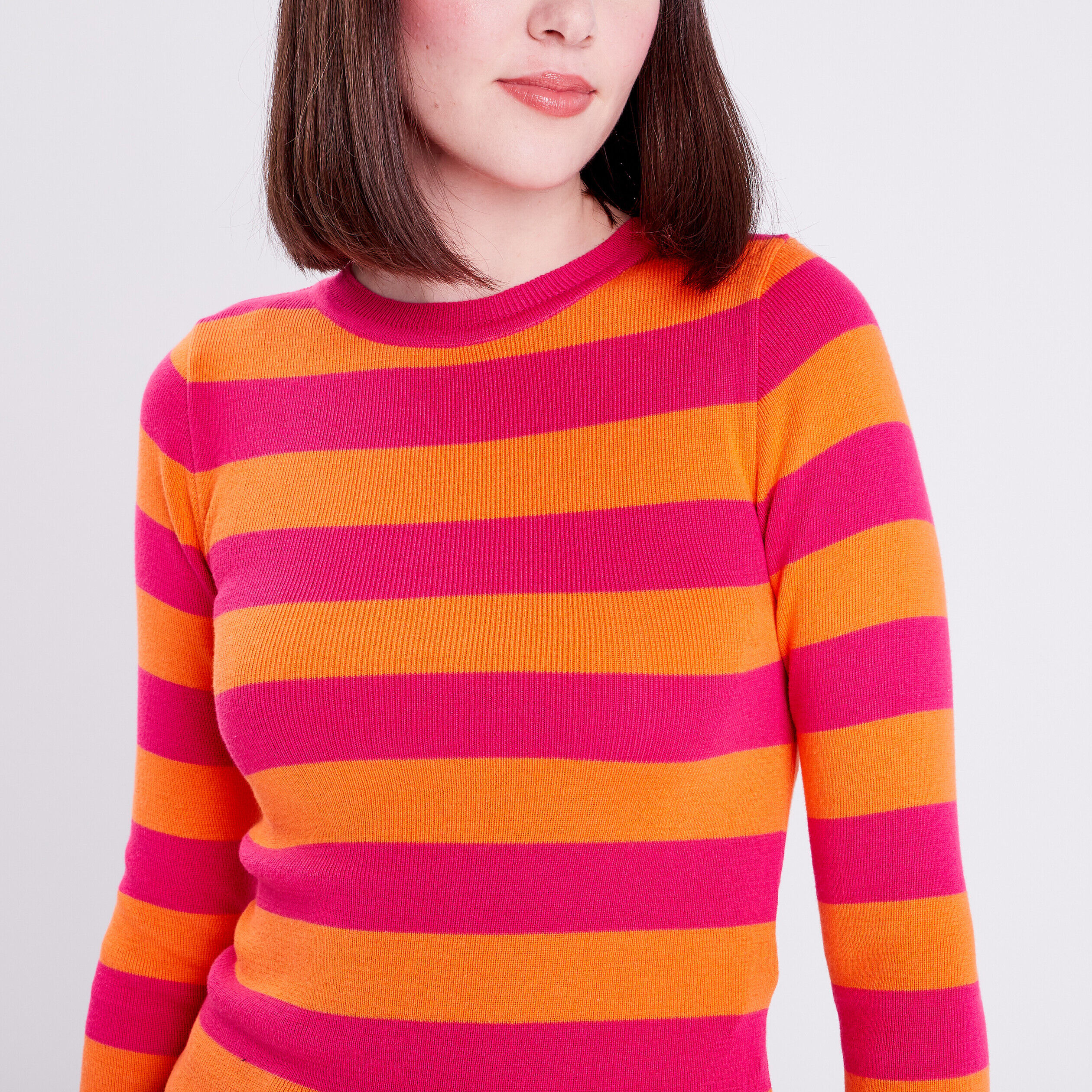 Pull avec manches longues rose vif femme | Cache Cache