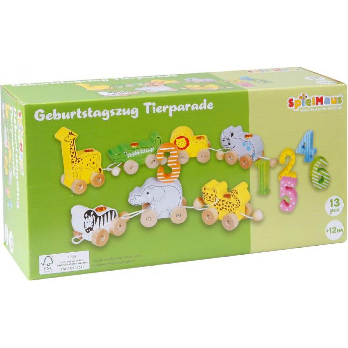 SpielMaus Holz Geburtstagszug Tierparade Zahlen 1-6, Holz