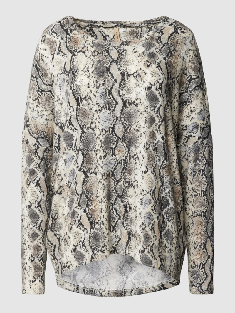 Sweatshirt mit Animal-Print Modell 'Biara' in ecru meliert
