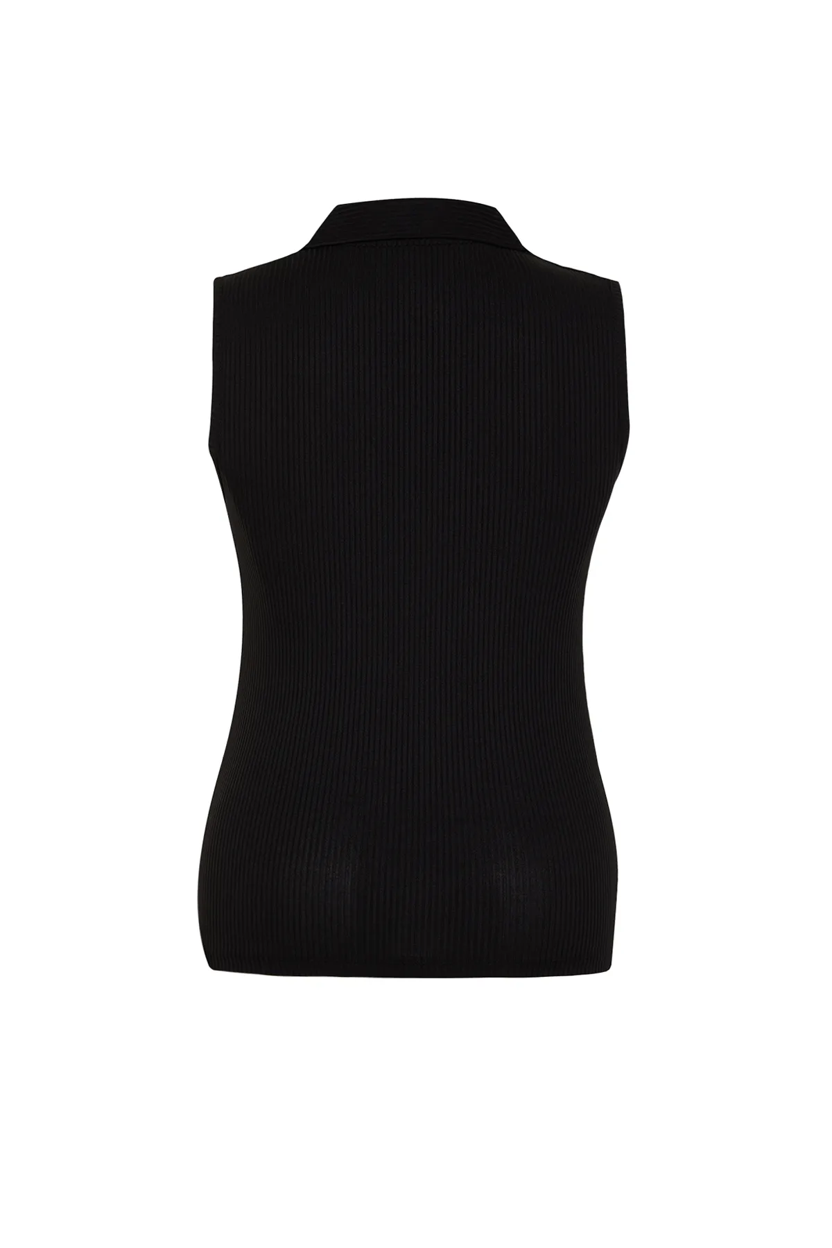 Trendyol Curve  Schwarze figurbetonte Stretch-Strickbluse mit Polokragen TBSSS24AF00065