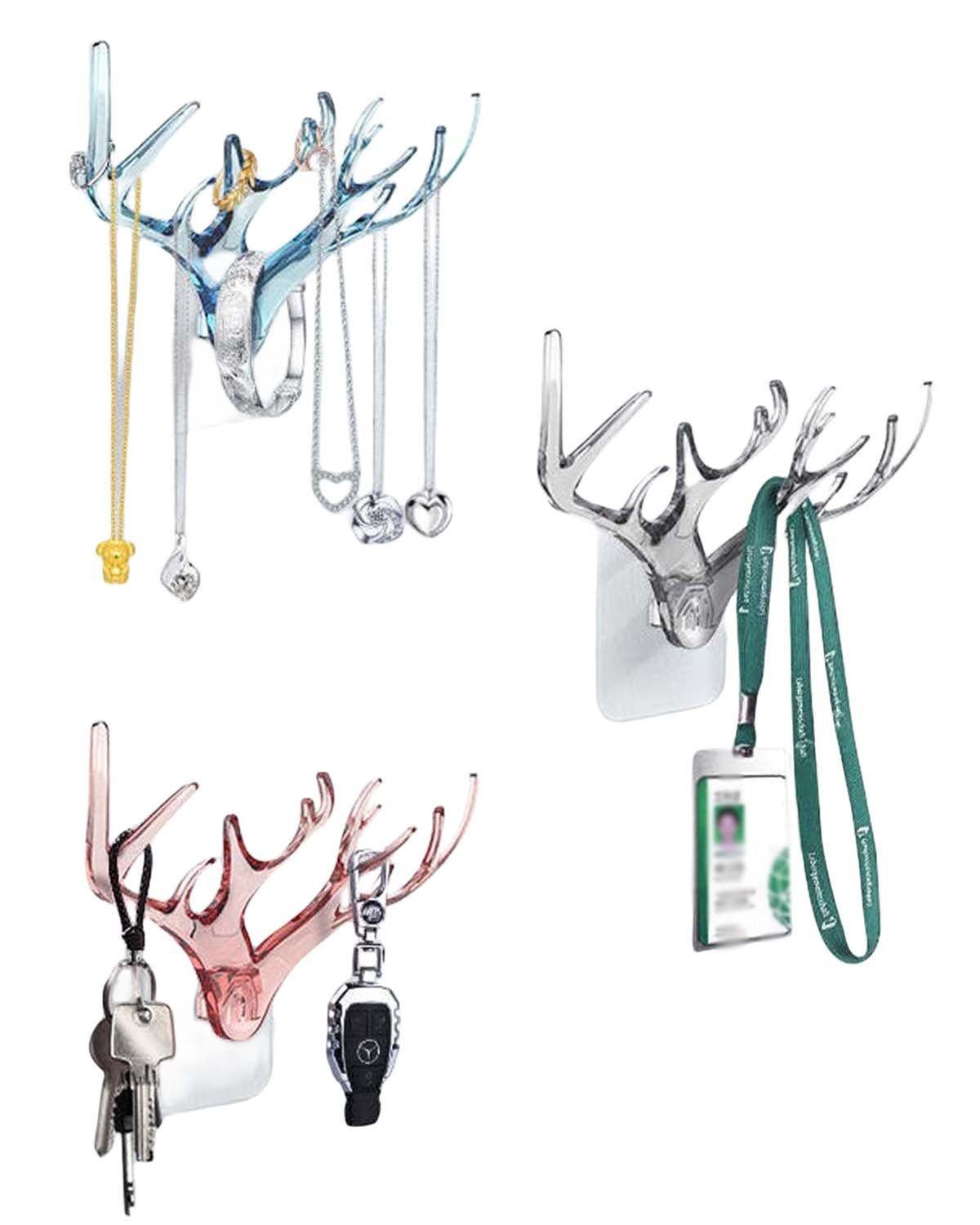 YANN Wandhaken Wandhaken-Garderobe zur Wandmontage,ohne Löcher zu stanzen, (3-St., Kein Bohren von Löchern erforderlich, einfache Installation), Geweih-Schlüsselanhänger-Haken,Badezimmer-Accessoires