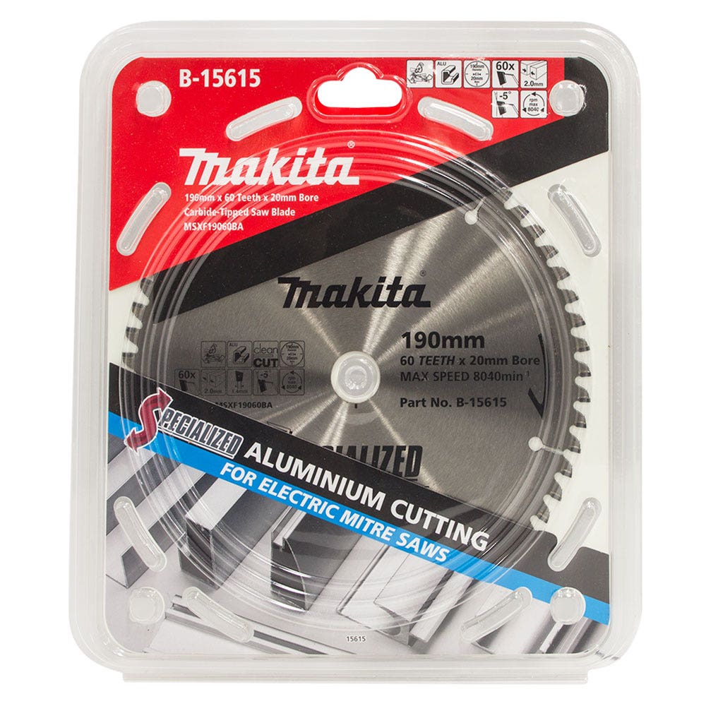 Disco de corte MAKITA TCT de 190 mm com 60 dentes para corte de alumínio - Serras de esquadria - ESPECIALIZADO