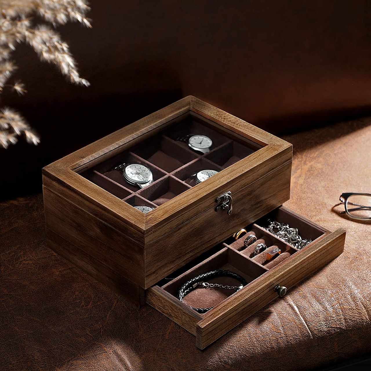 Songmics Uhrenbox, 27x20x13cm, braun