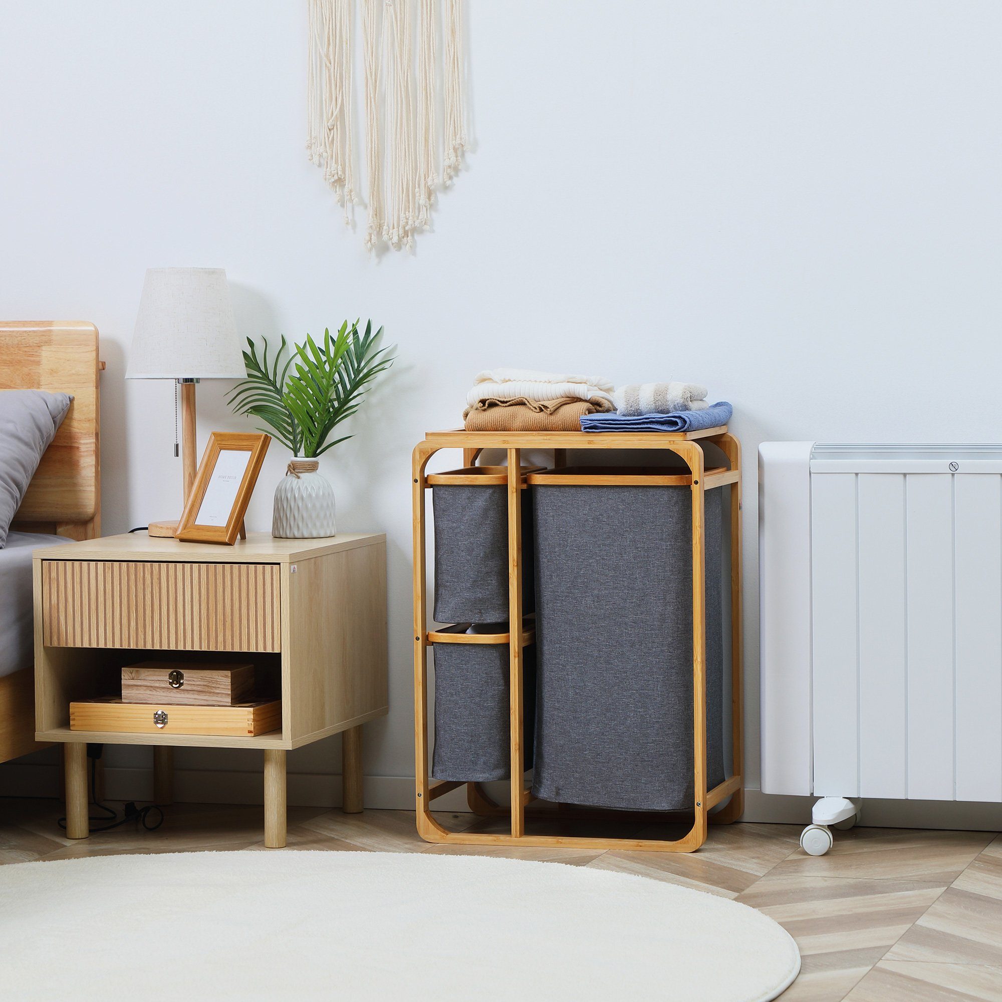 HOMCOM Wäschekorb Wäschebox (Set, 1 St., 1 x Wäschekorb), mit 3 abnehmbaren Wäschesacke