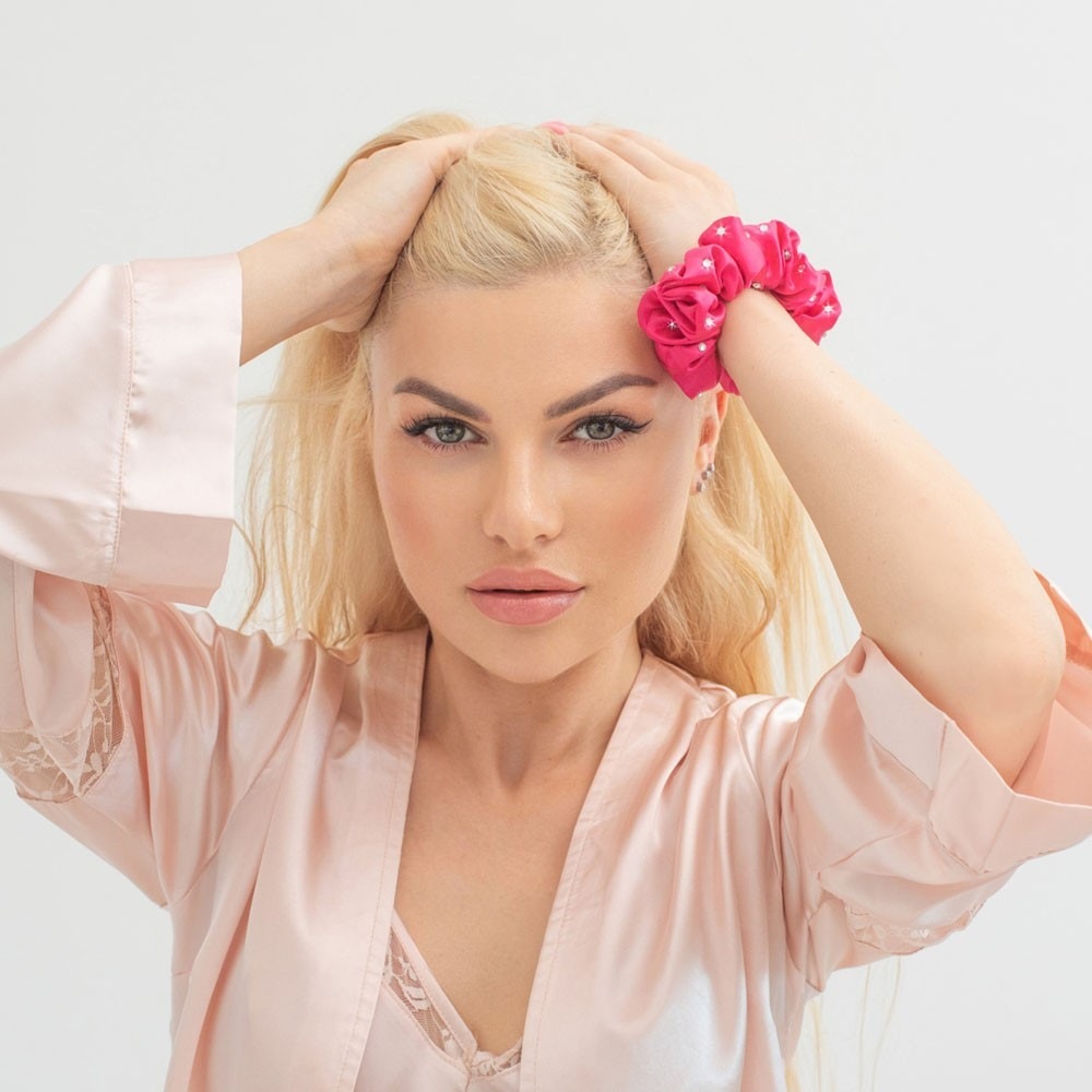 Crystallove Krystalliseret silke scrunchie - pink