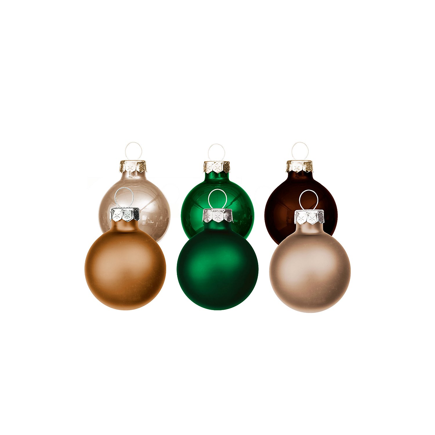 Weihnachtskugeln aus Glas, grün, karamell, braun, 3 cm Ø, 12 Stück