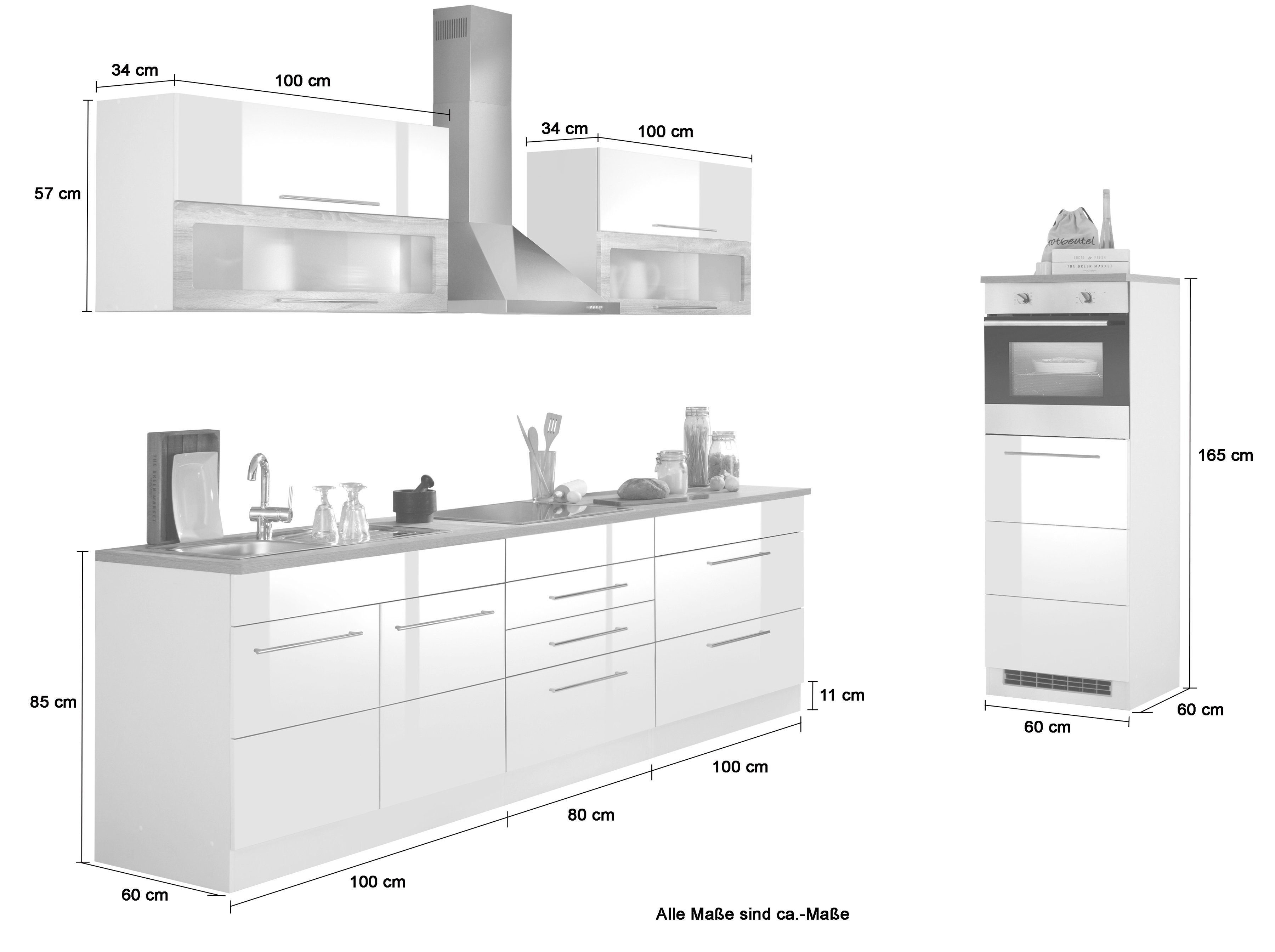 HELD MÖBEL Küchenzeile Wien, Breite 340 cm, wahlweise mit E-Geräten und Induktion