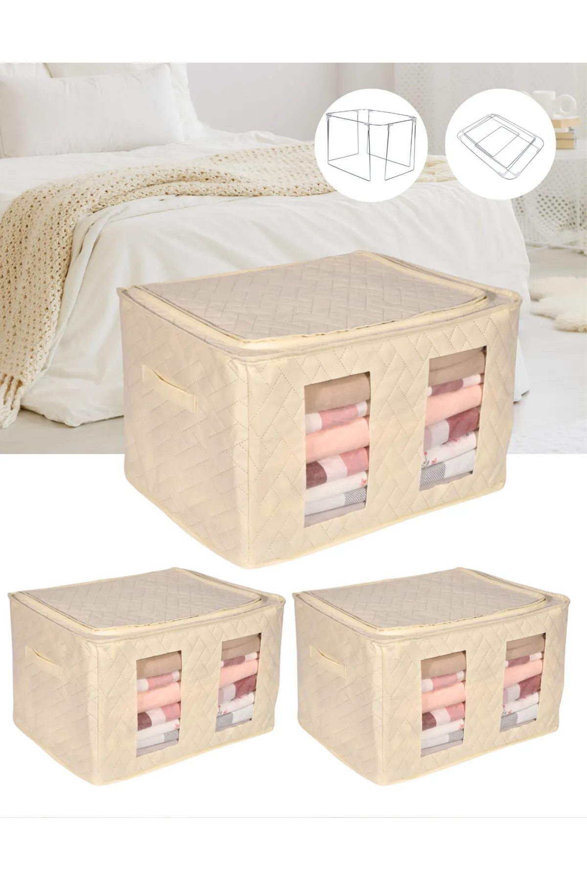 Seryat  Ser&yat - 3-teiliges Mehrzweck-Organizer-Aufbewahrungspaket mit Stahlrahmen, Maxi-Draht-Aufbewahrungspaket, 40 x 50 x 30 cm, Kazakhurcu
