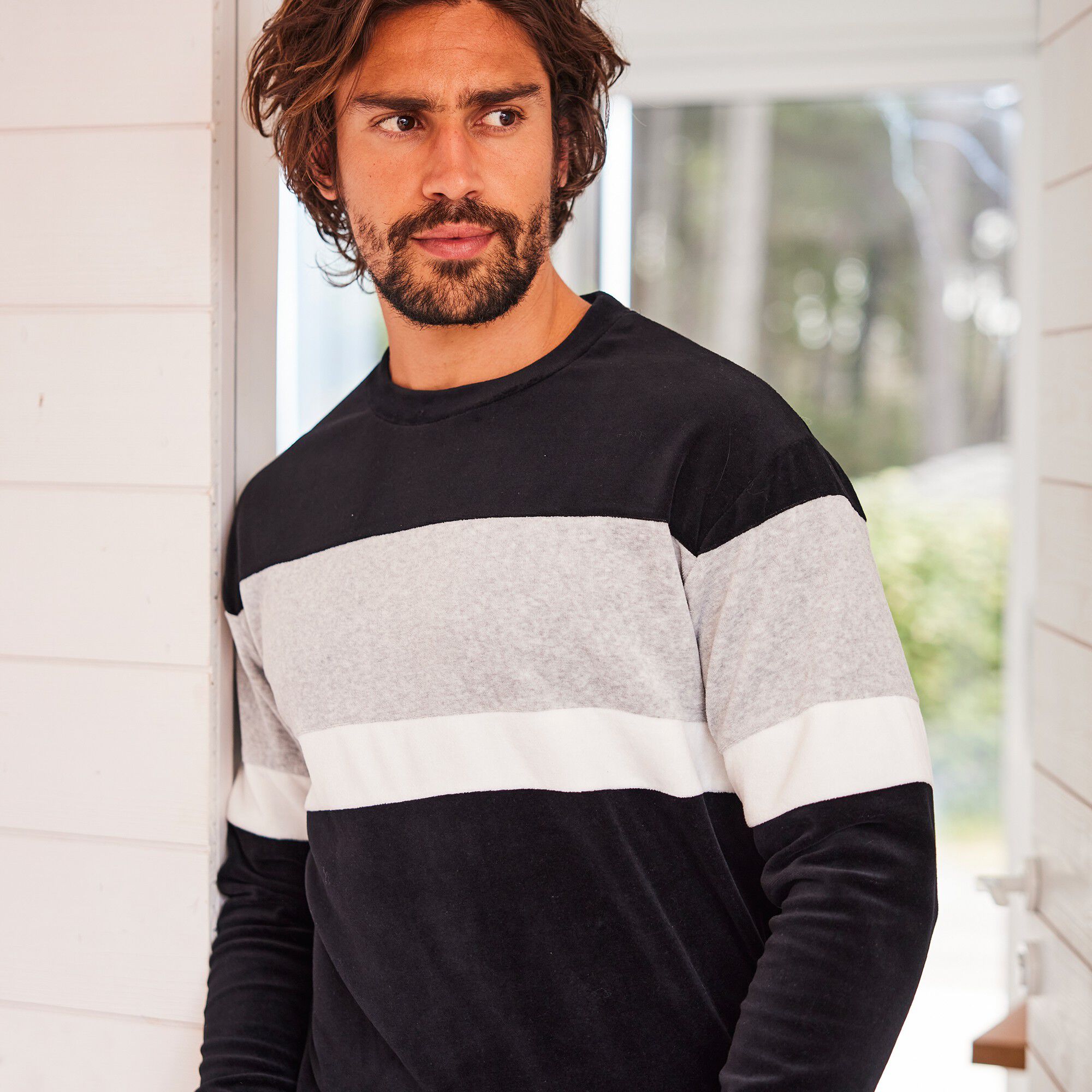 Pyjama tricolore velours manches longues