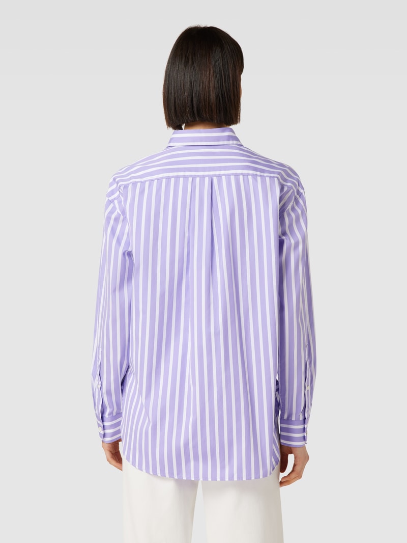 Bluse mit Streifenmuster und Logo-Stitching in lila