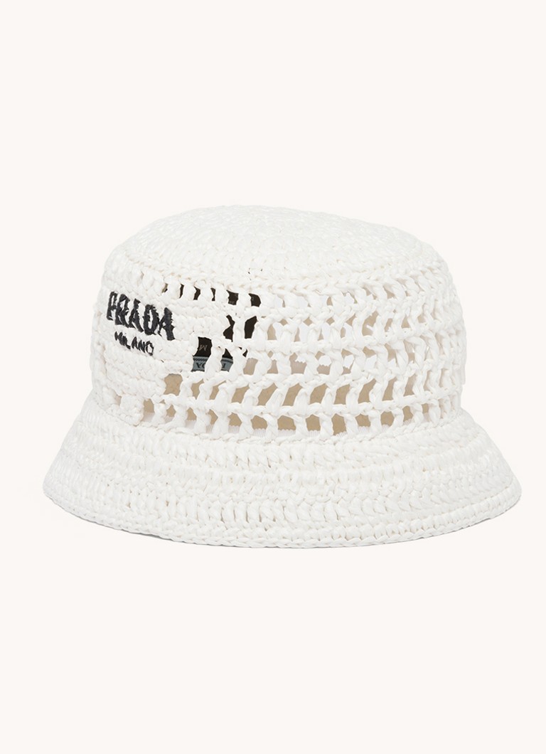 Cappello a secchiello Prada in rafia con logo ricamato
