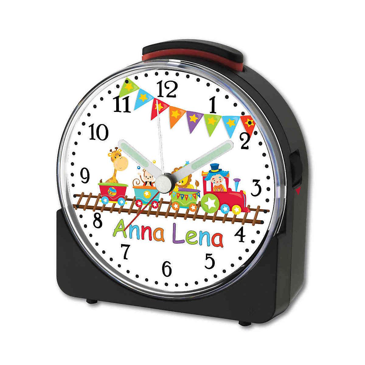 Kinder Funkwecker weiß personalisiert mit Namen Zug