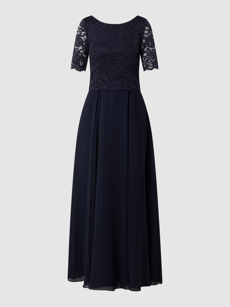 Abendkleid aus floraler Spitze und Chiffon in dunkelblau