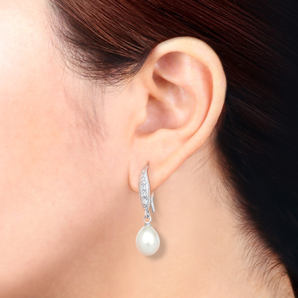 Elli Elli Boucles d'Oreilles Femme Classique avec Perle de Culture d'Eau Douce et Cris Boucles d'oreilles