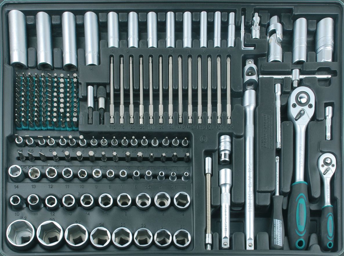 Brüder Mannesmann 28270 Chariot à outils 321 pièces Green Line