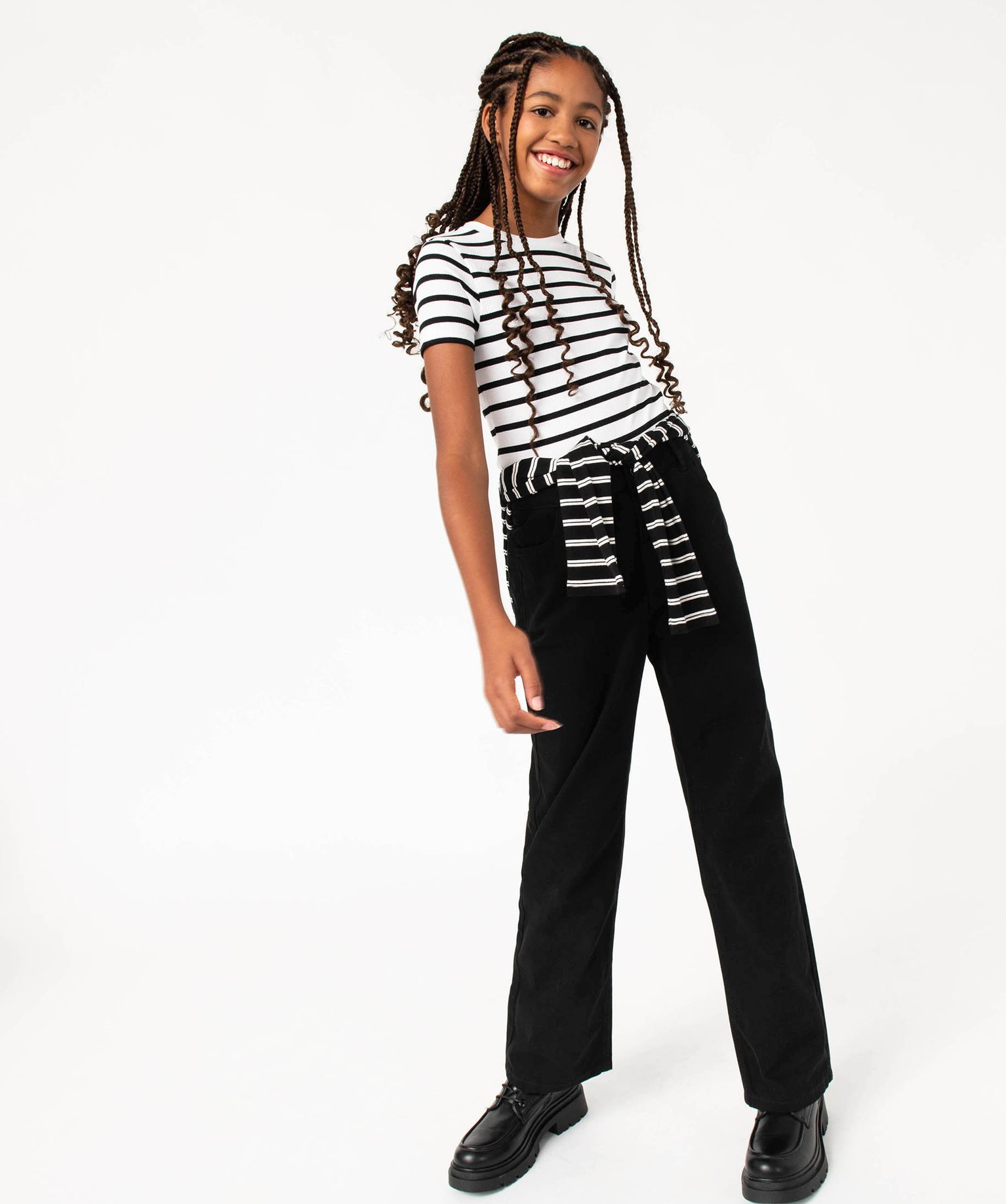 Tee-shirt fille en maille ctelée à manches courtes raye | GEMO