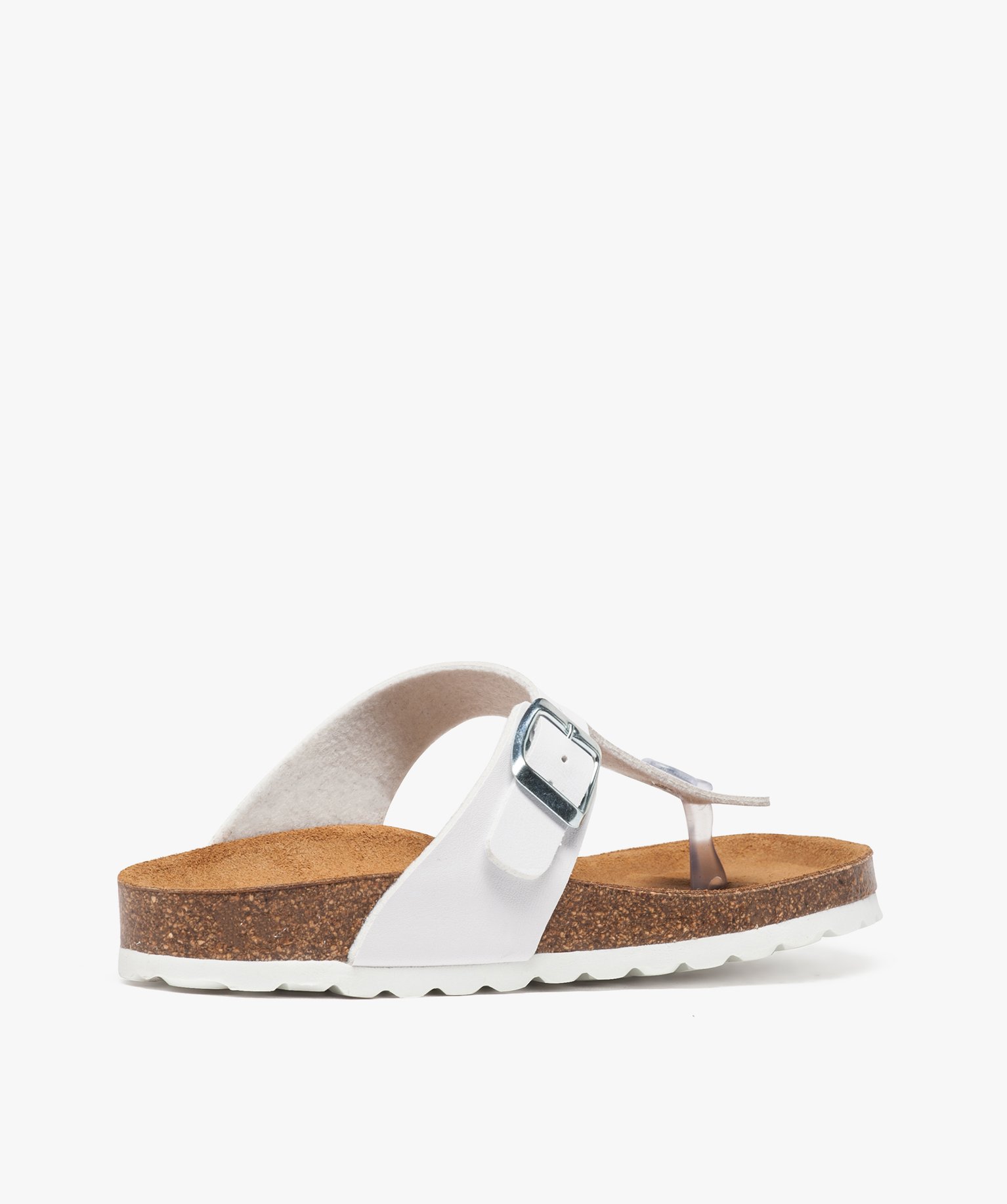Mules femme à talon plat avec large bride en T unie blanc | GEMO