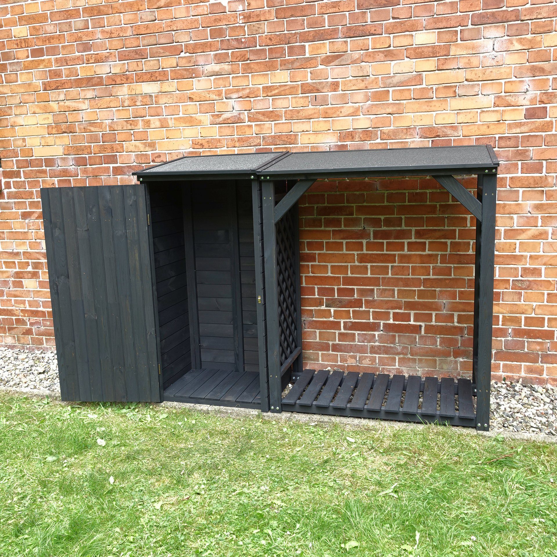 promadino Kaminholzregal Speyer, BxTxH:192x68x148 cm, mit Geräteschrank