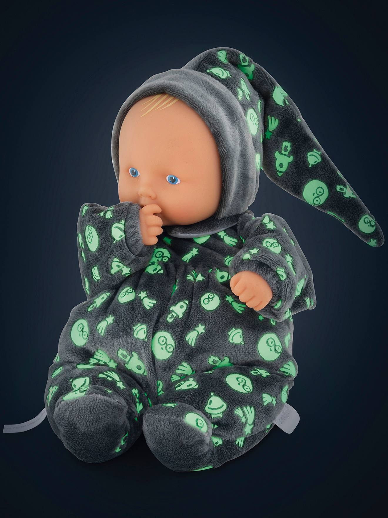Poupée Babipouce Brille dans la nuit COROLLE gris fonce uni avec decor