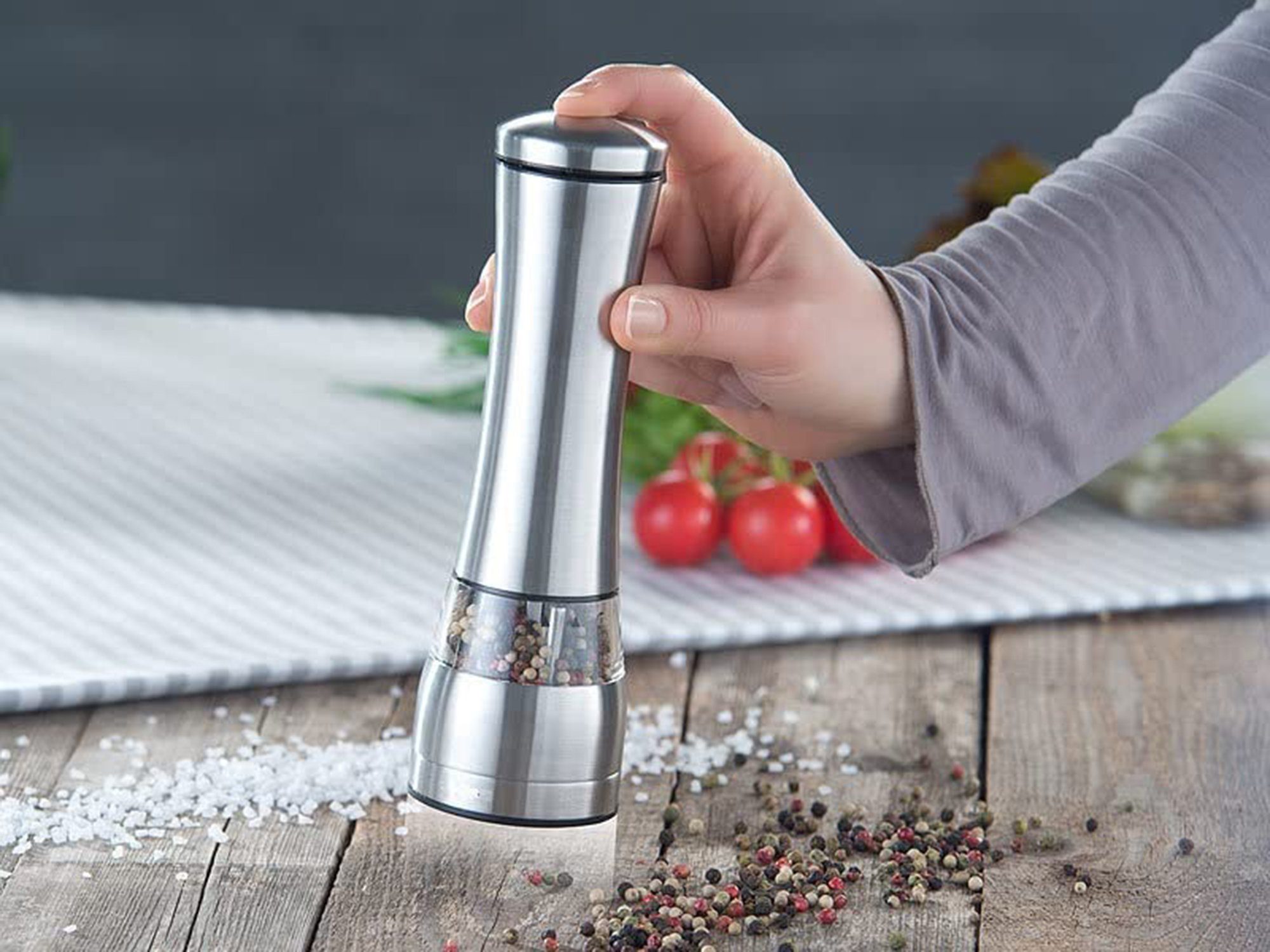 Tisoutec Salz-/Pfeffermühle Salz und Pfeffermühle aus rostfreien Edelstahl Salz und Pfeffer Mühle Edelstahl (Einstellbare Feinheit Manuelle Salzmühle für getrocknete Gewürze & Kräuter, Mahlgrad einstellbar fein bis grob) Gewürzmühlen