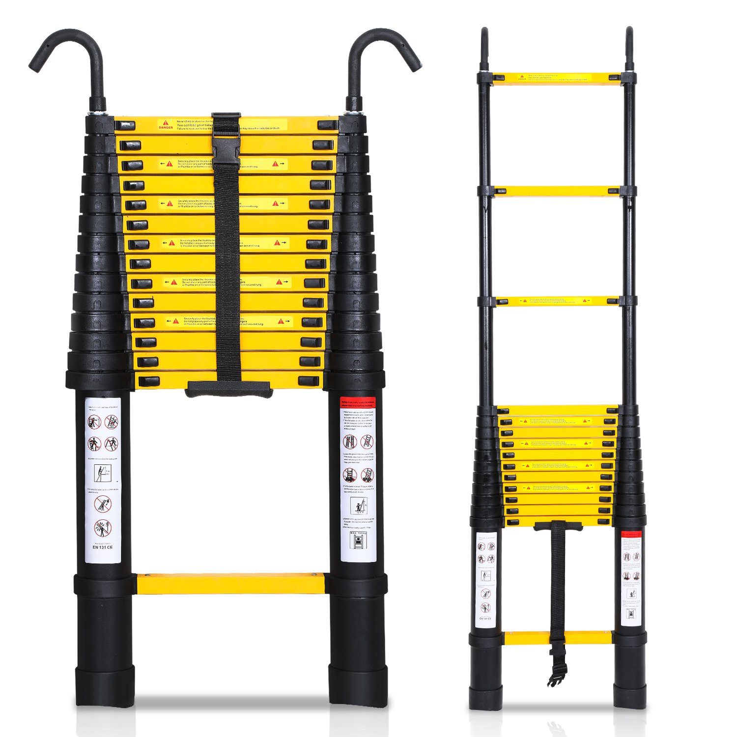Yakimz Teleskopleiter Teleskopleiter Alu 4.4m Ausziehleiter Anlegeleiter mit haken