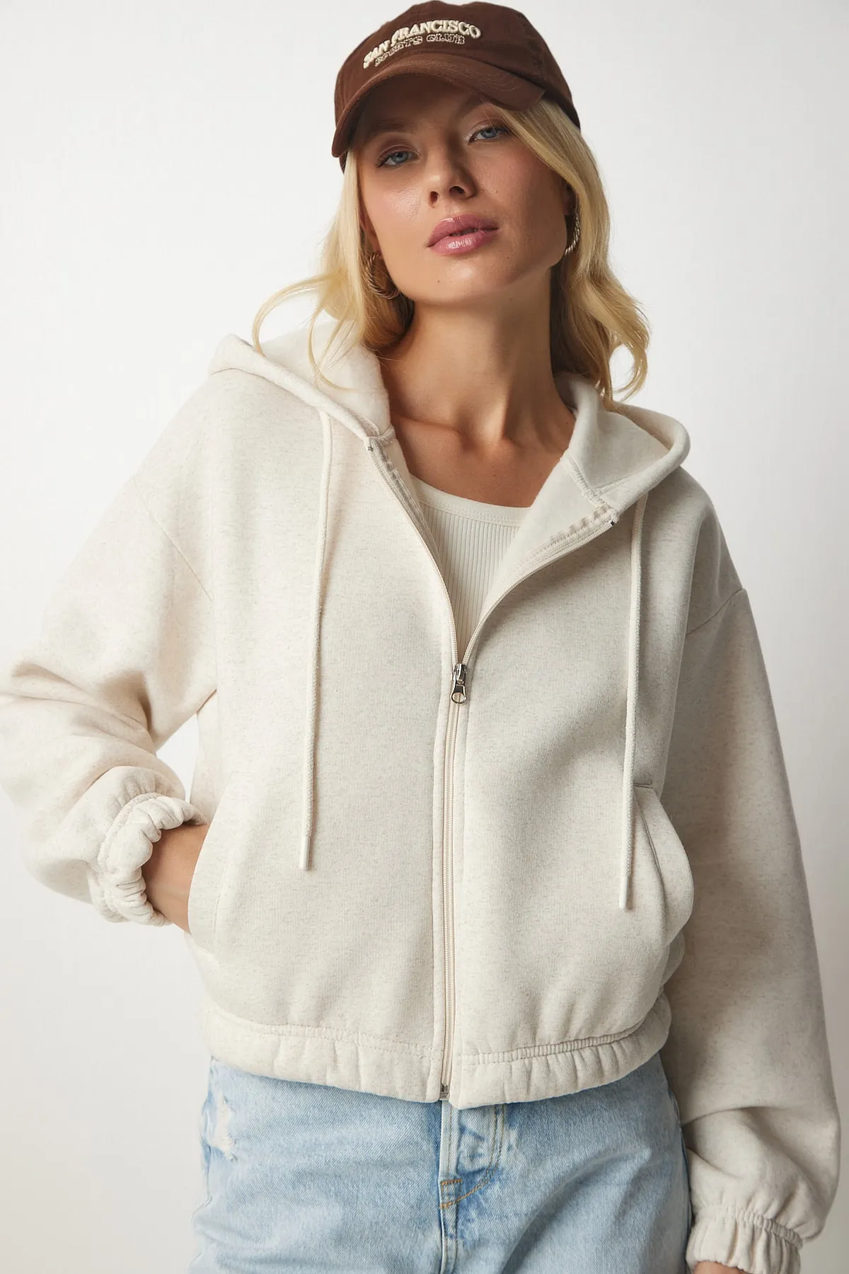 Happiness İstanbul  Sweatshirt - Beige - Regular Fit