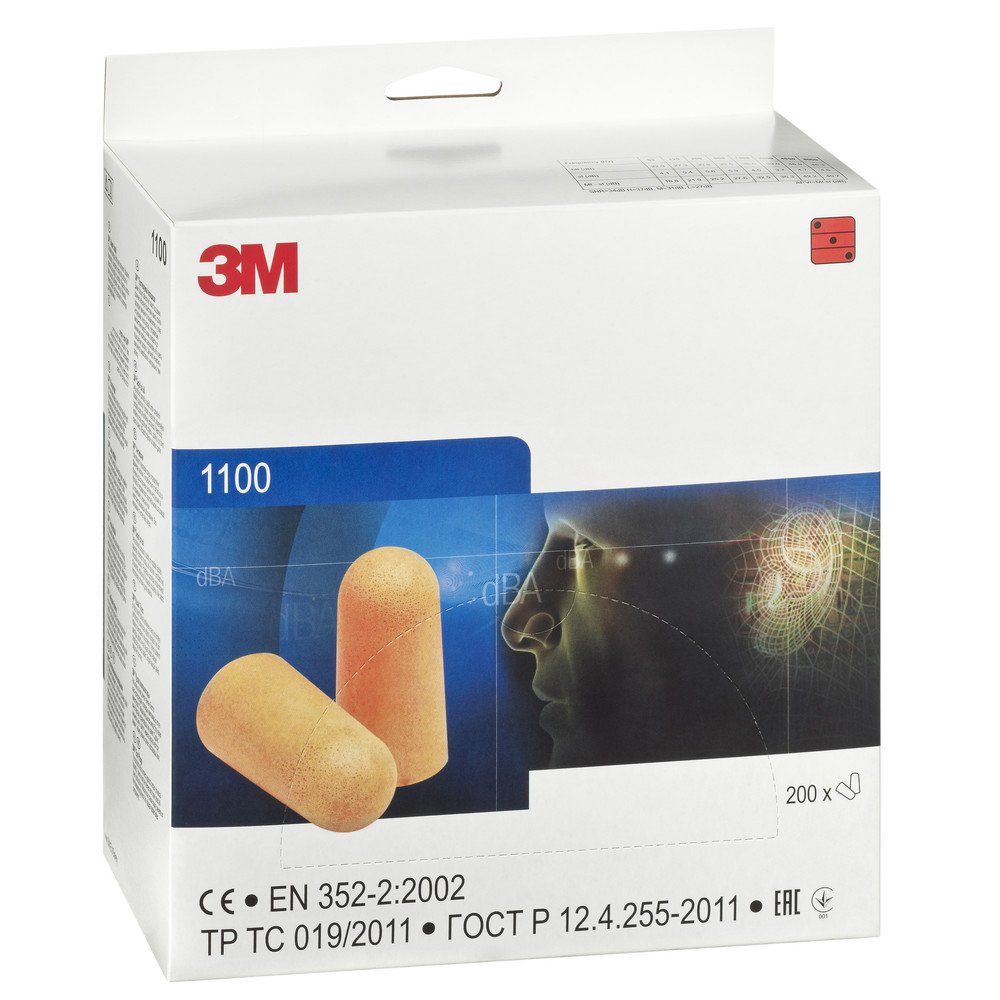 3M Gehörschutzstöpsel Gehörschutzstöpsel 1100, Spenderbox à 200 Paar