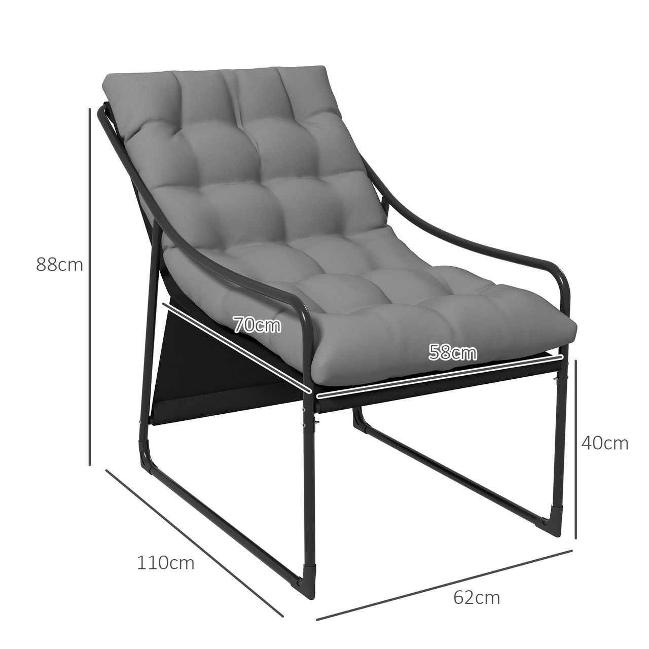 Outsunny Gartensessel Gartenstuhl mit dickem Kissen Loungesessel mit Armlehne