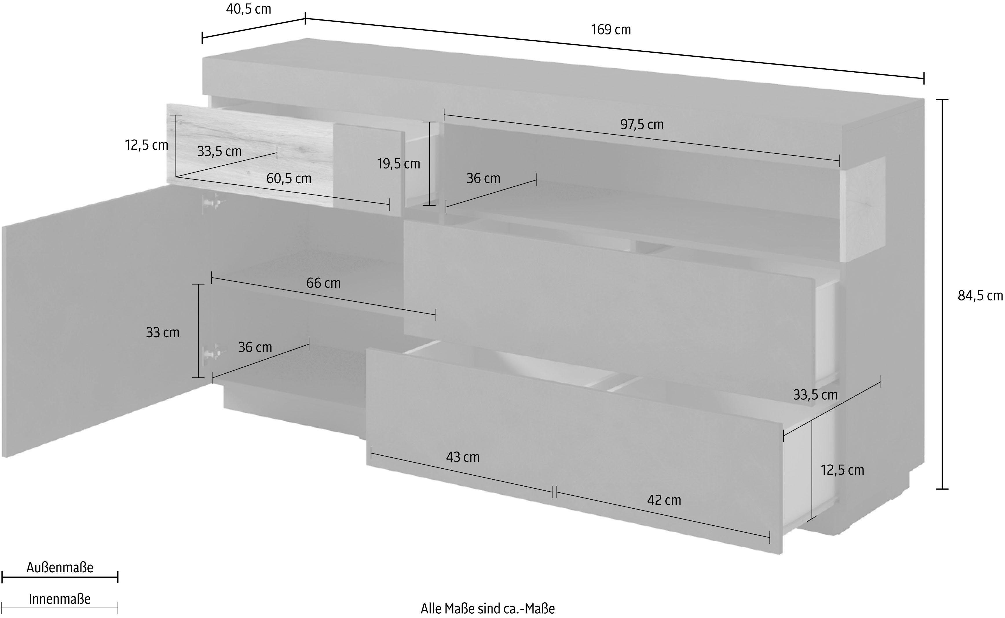 Helvetia Sideboard SILKE, Breite 169 cm