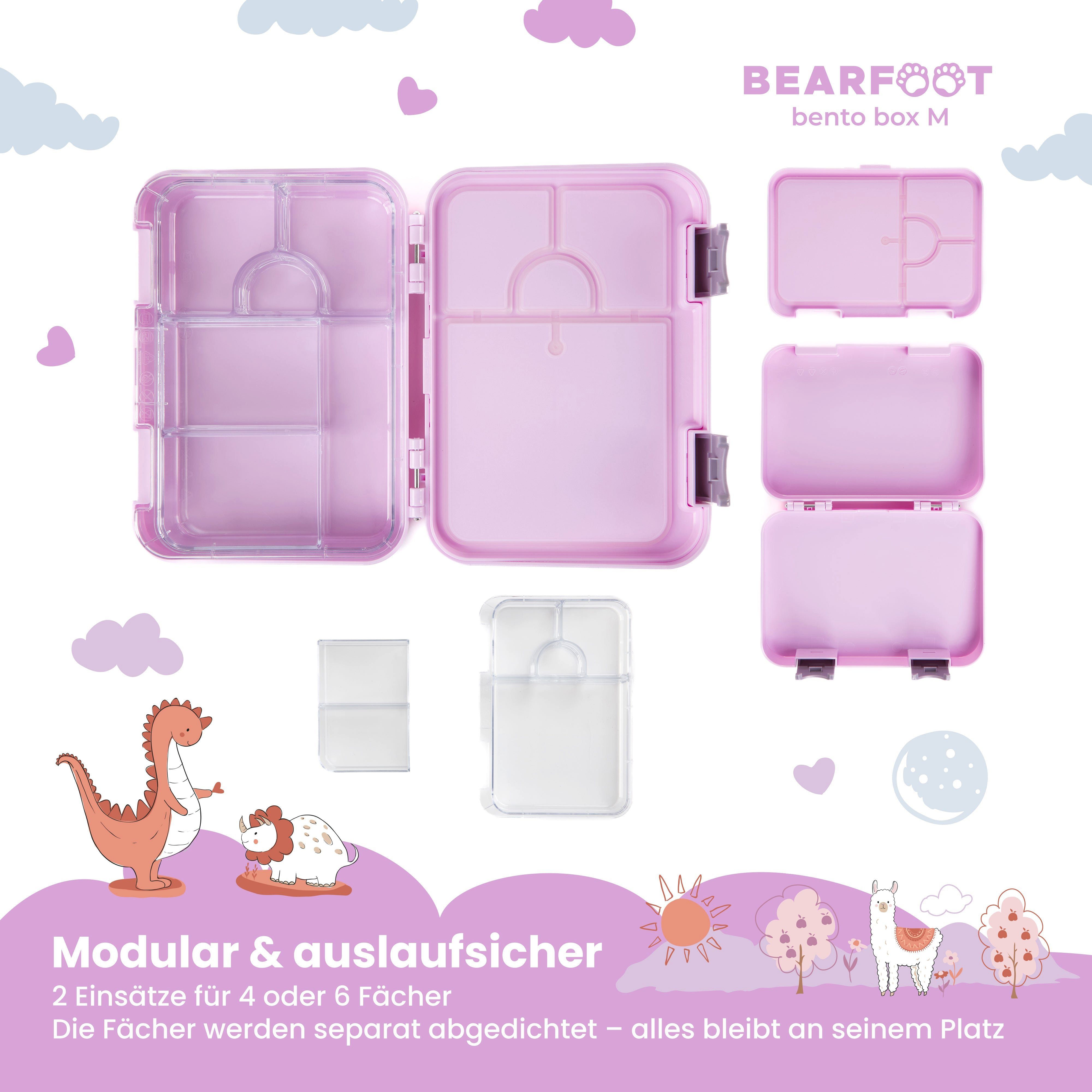BEARFOOT Lunchbox Brotdose Kinder mit Fächern, Lunchbox, Bento box - Einhorn Lila, handgezeichnete Designs, modular