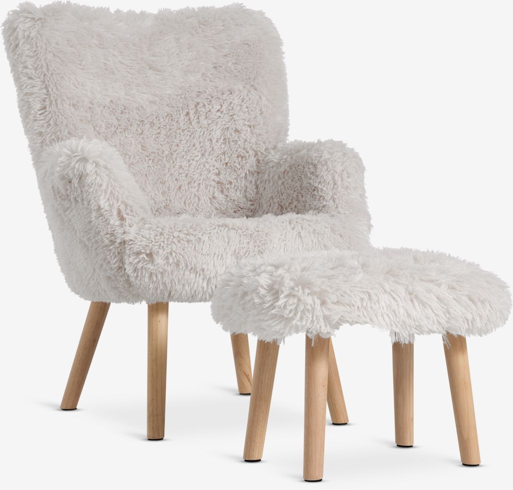 HVILSTED HVILSTED Sessel mit Hocker, Plüschstoff, gebrochenes Weiß/Natur