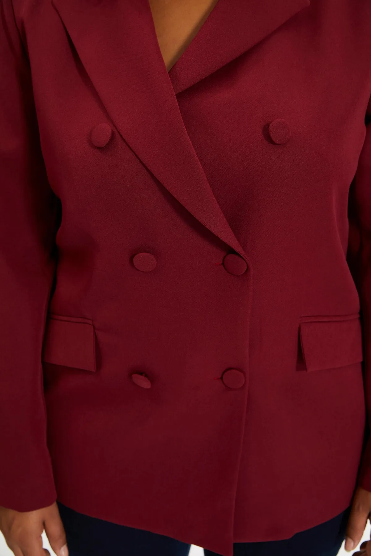 Trendyol Collection  Weinroter, regelmäßig gefütterter, gewebter Blazer TWOSS21CE0137