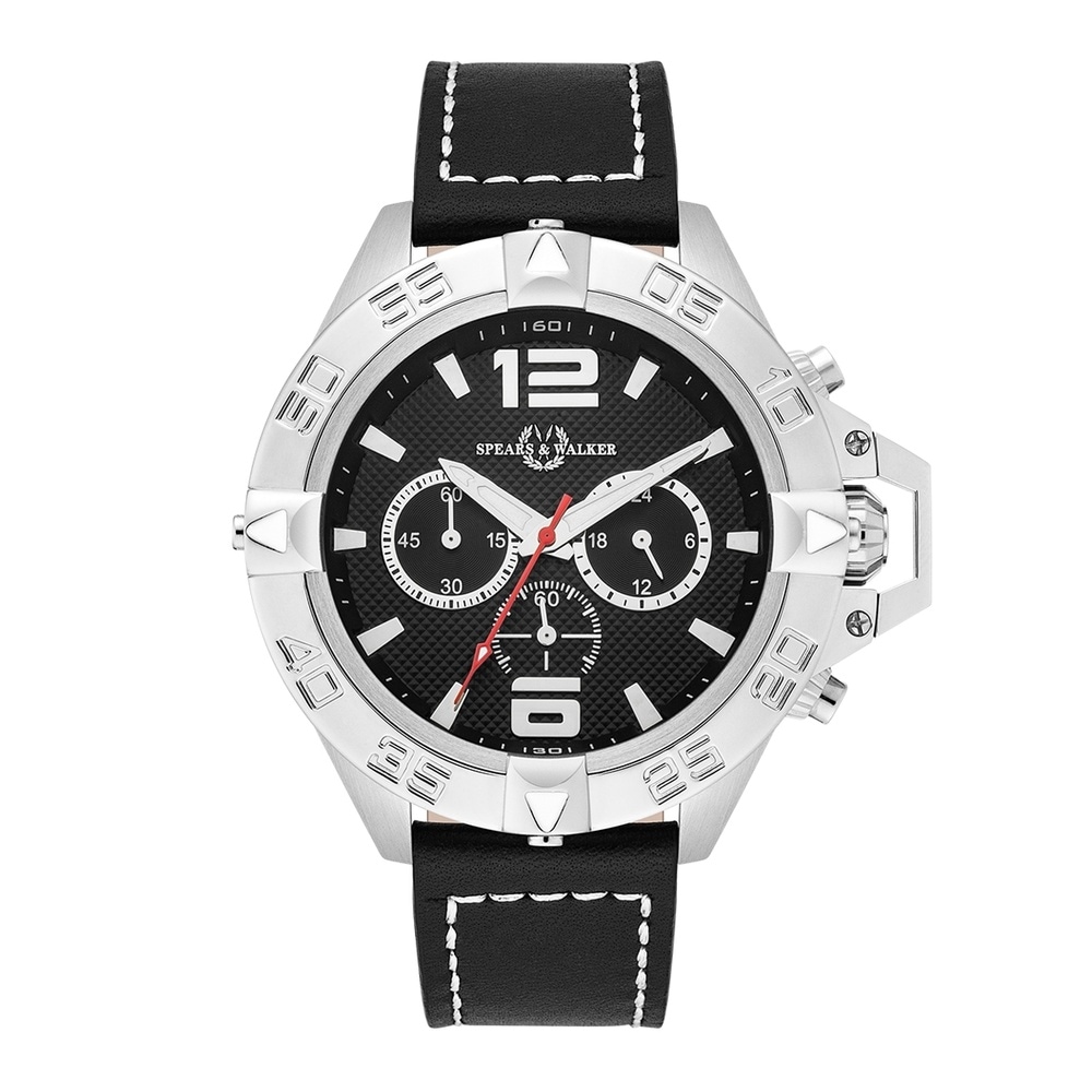 Spears & Walker Montre à quartz Varus II en Argent Cuir véritable en Noir Montre