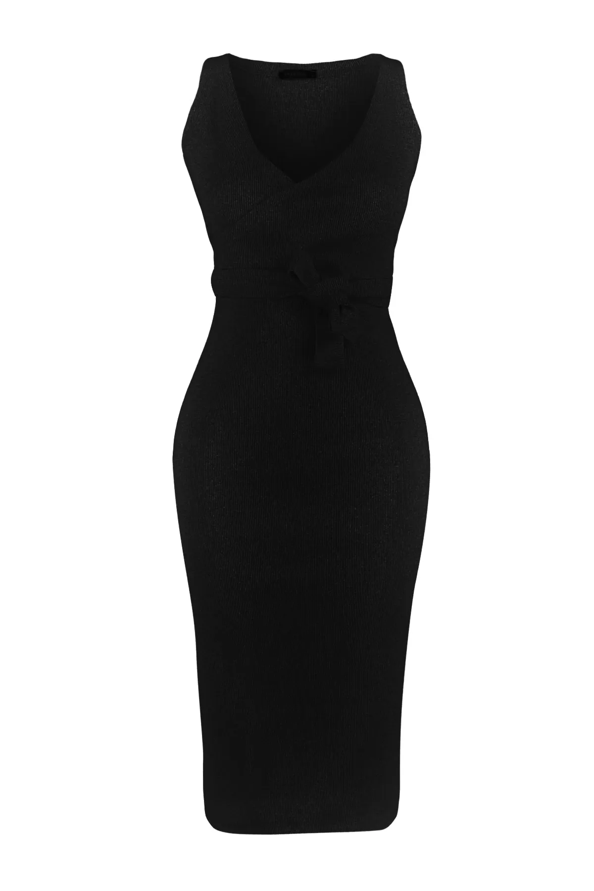 Trendyol Collection  Black Tie Detailiertes, kurzes, flexibles Strickoberteil und -unterteil-Set TWOSS23AU00020