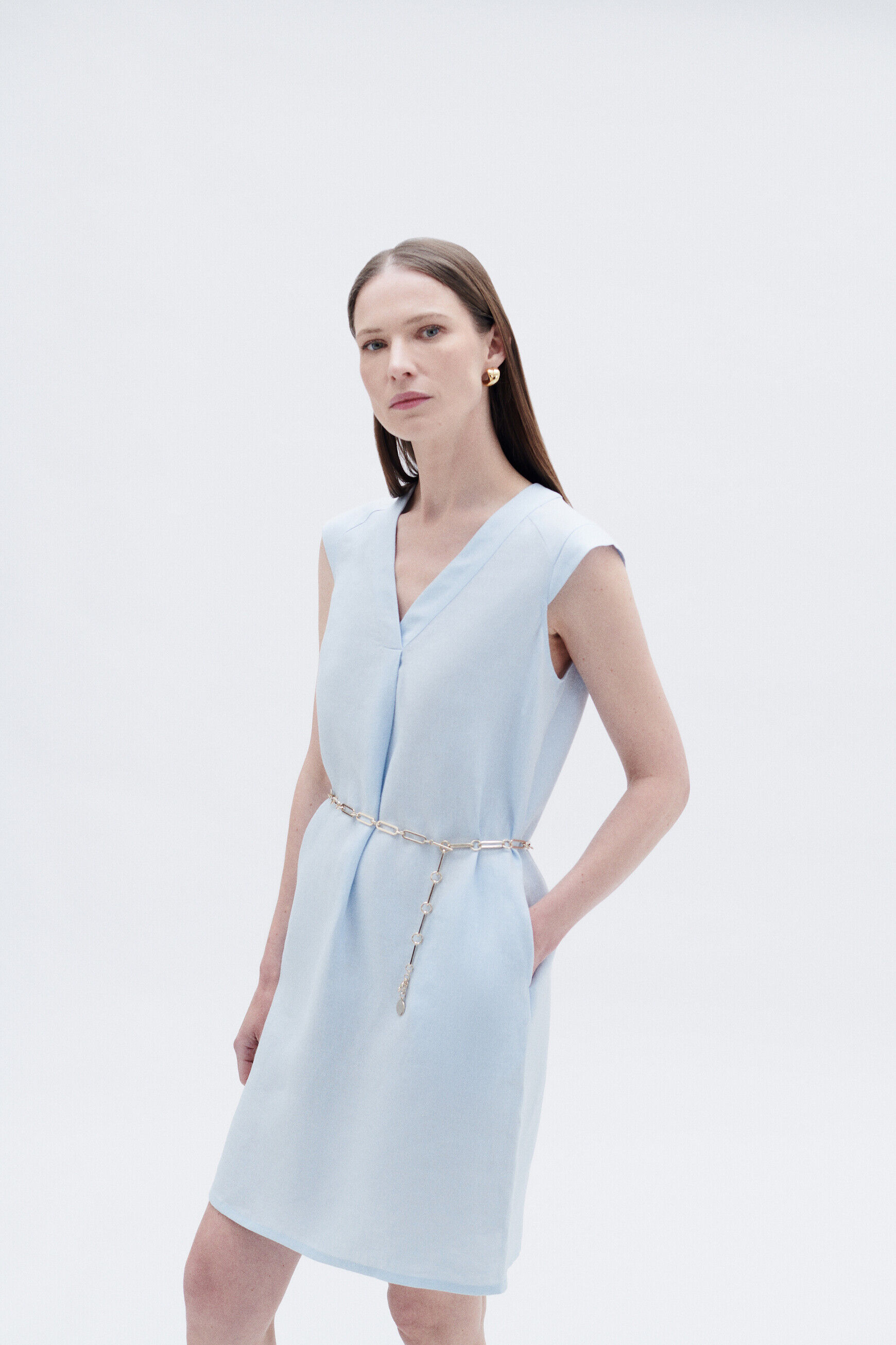 robe pamela 100% lin bleu ciel femme