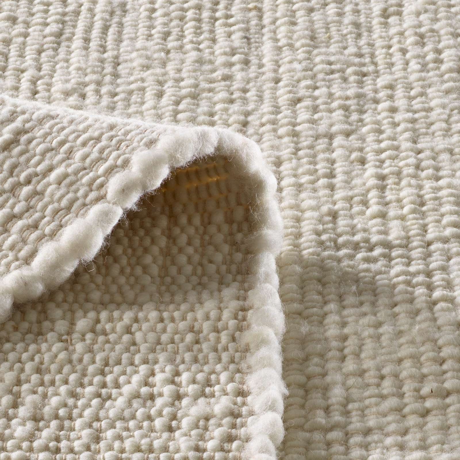 Wollteppich TaraCarpet Handwebteppich Malmoe Fashion, TaraCarpet, rechteckig, Höhe: 10 mm, Handgewebter Teppich weiß Wohnzimmer Schlafzimmer Esszimmer 060X090