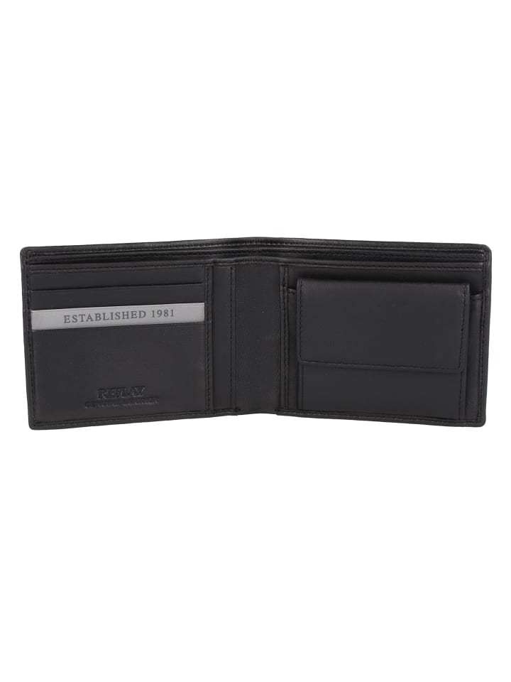 Replay Geldbörse Leder 14 cm in black günstig kaufen onesize