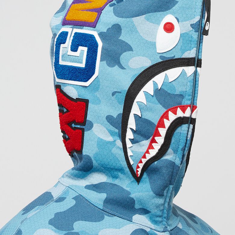 A Bathing Ape Honeycomb Camo Shark Full Zip Hoodie M Blue