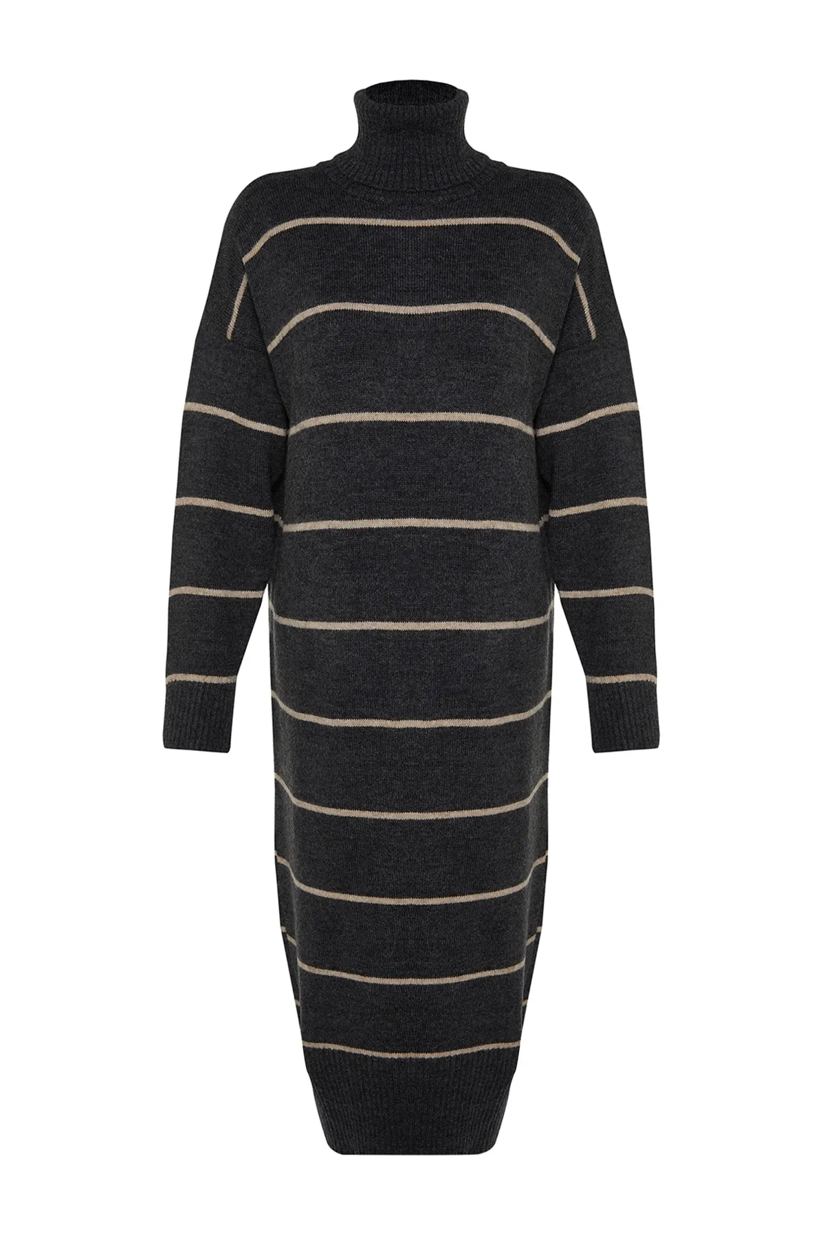 Trendyol Collection  Anthrazitfarbenes, weit geschnittenes Maxi-Strickkleid mit Rollkragen TWOAW24EL00056