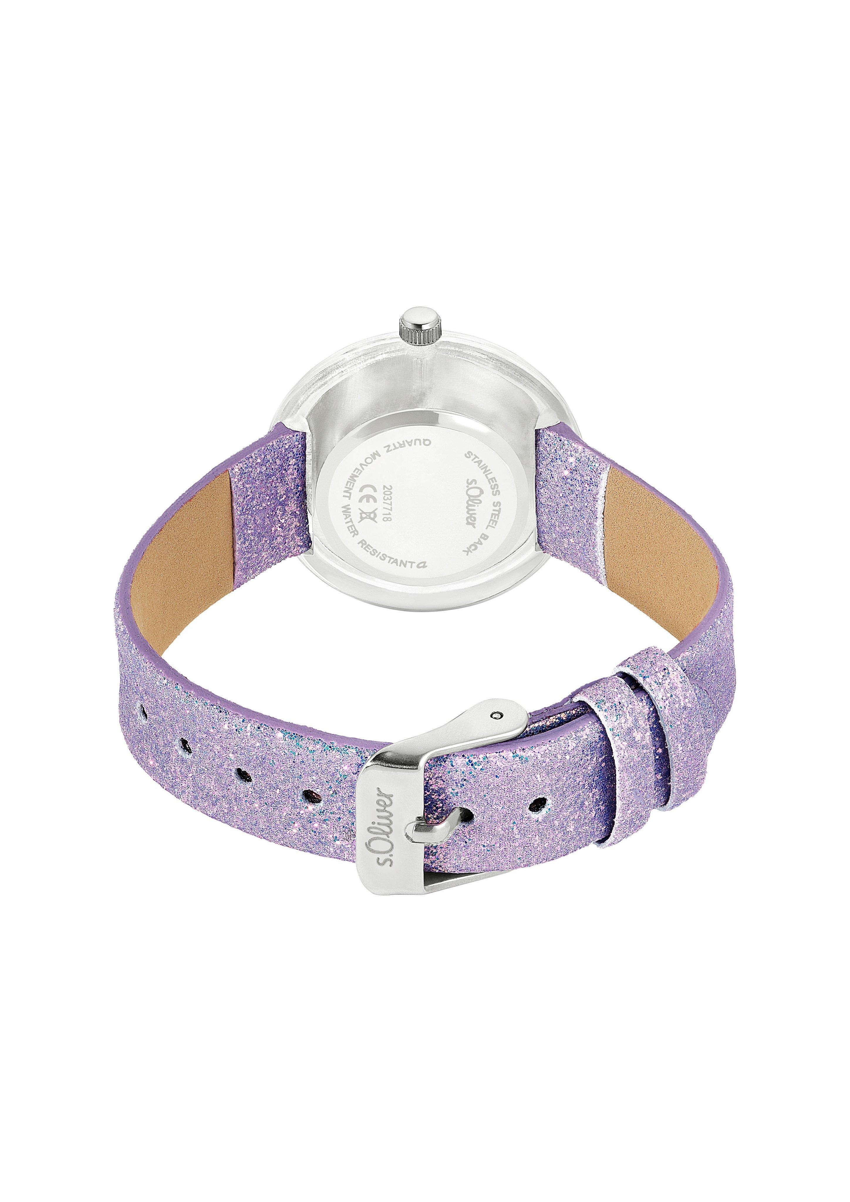 Lila Armbanduhr mit Glitzer-Kunstlederband  6009582-01B0