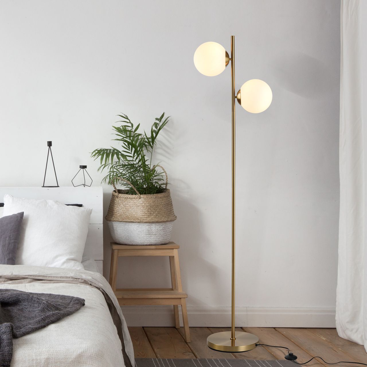 HOMCOM Stehlampe Stehleuchte Standleuchte 2-teiliger Glas-Lampenschirm StahlGlas